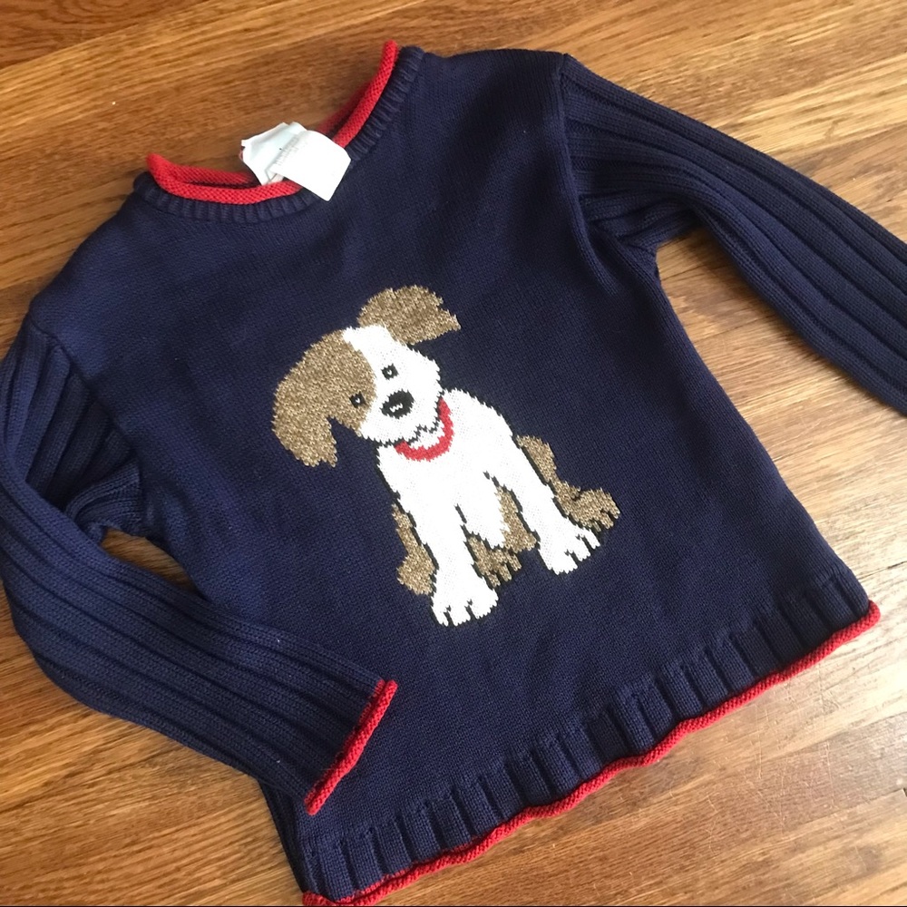 Plaid Moose girls sweater 4t dog puppy patriotic preppy USA